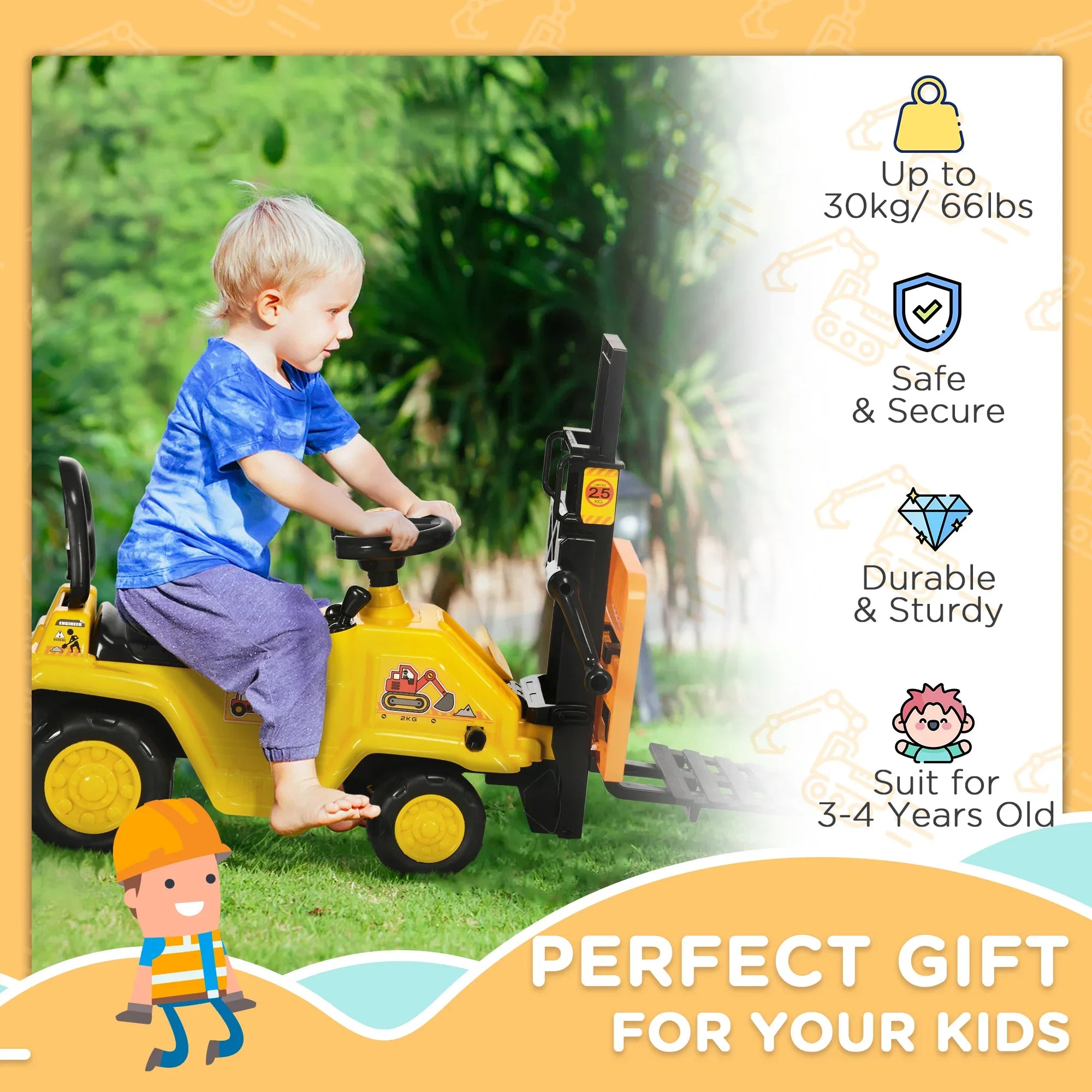 Sit and Scoot Ride-on Toy with Forklift Operation