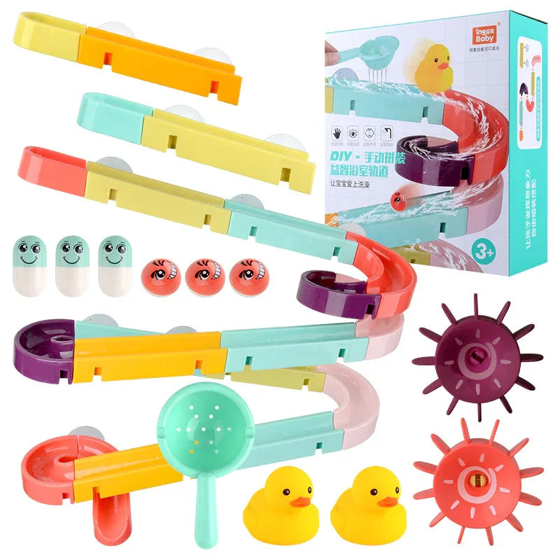 Wall Suction Marble Race Run Track Kids Bath Toy
