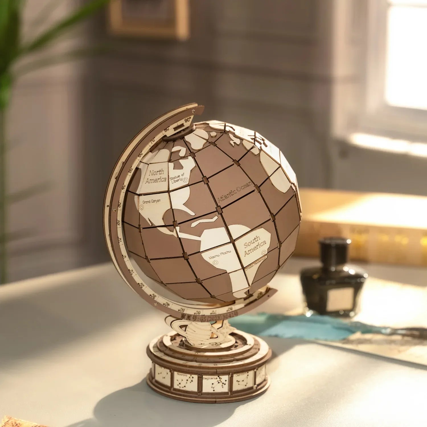 DIY Wooden Globe Puzzle Rotating World Map