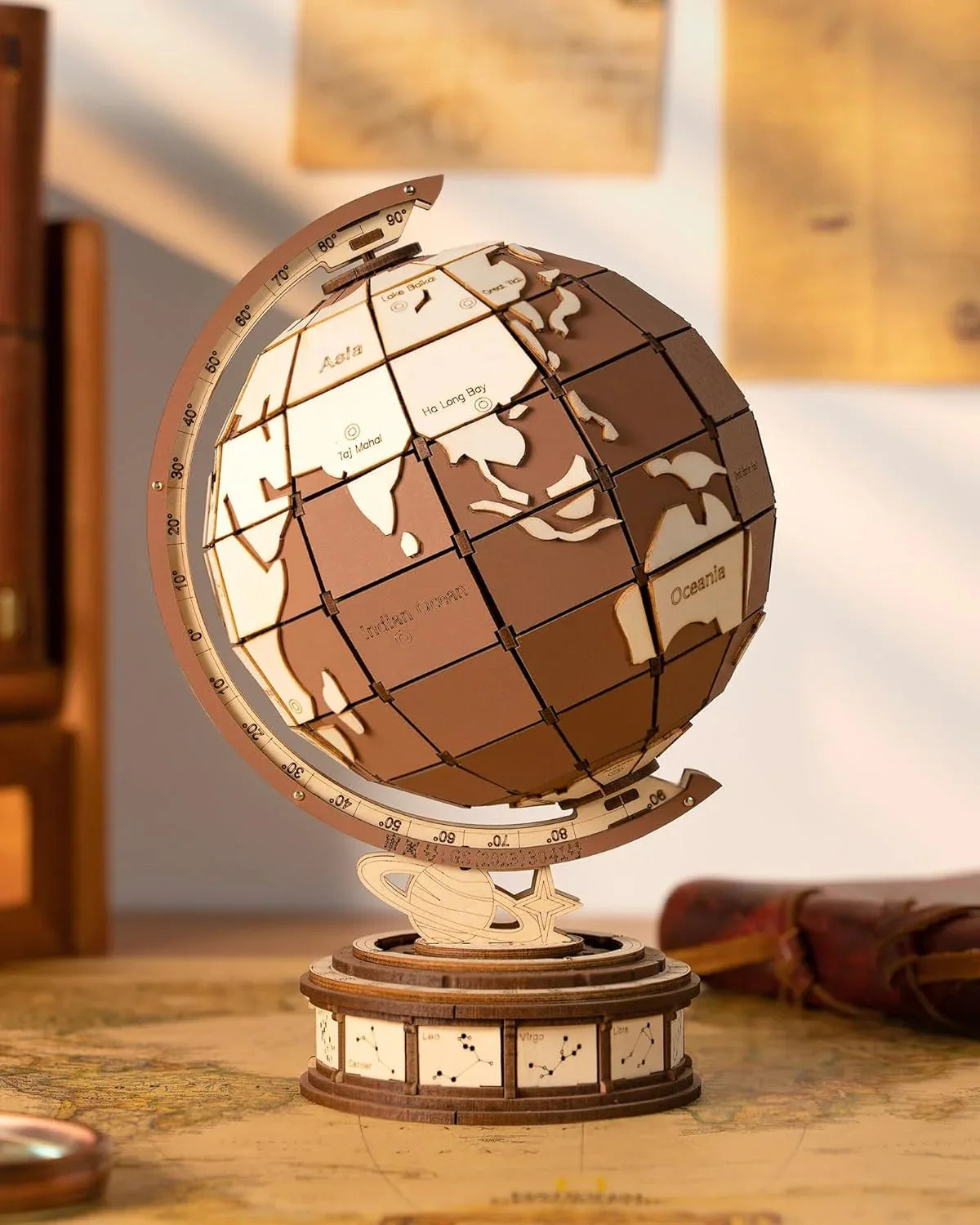 DIY Wooden Globe Puzzle Rotating World Map