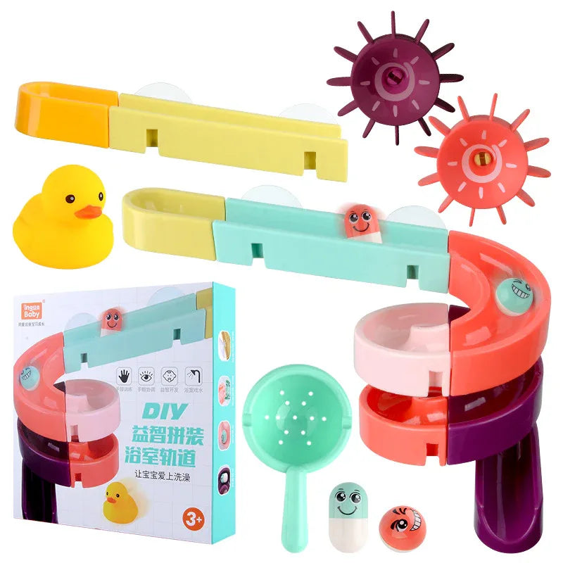 Wall Suction Marble Race Run Track Kids Bath Toy