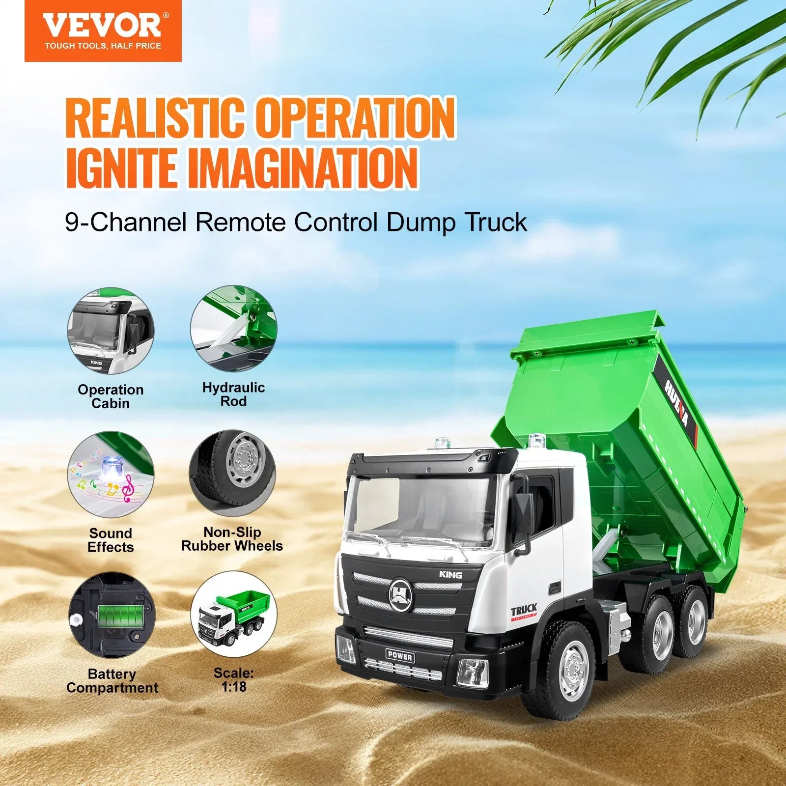 RC Dump Truck Toy, 9-Channel