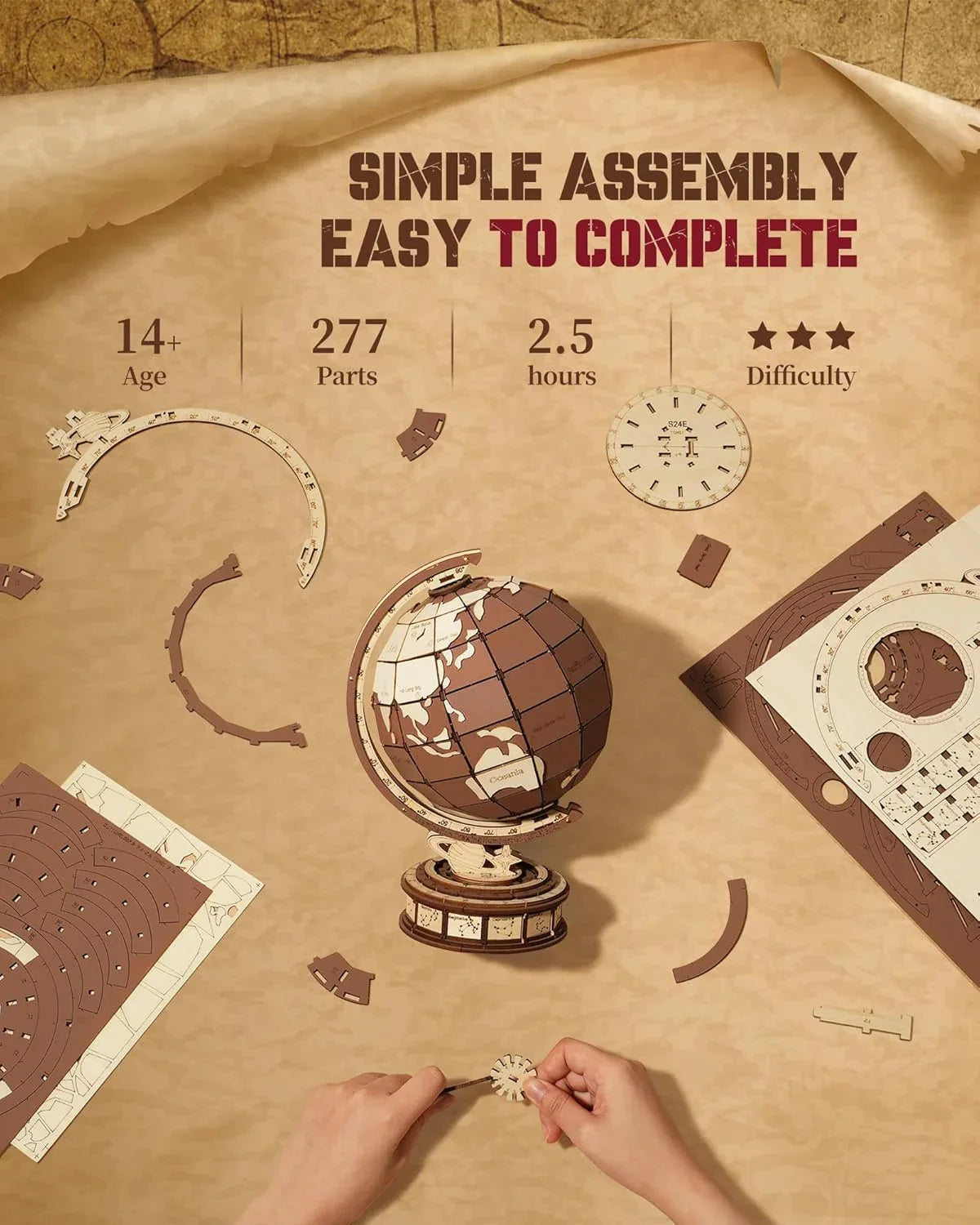 DIY Wooden Globe Puzzle Rotating World Map