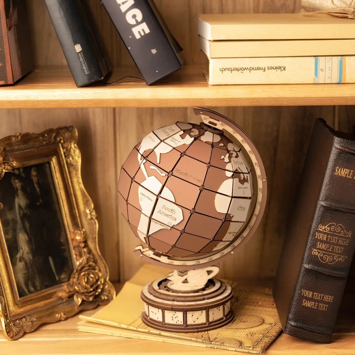 DIY Wooden Globe Puzzle Rotating World Map