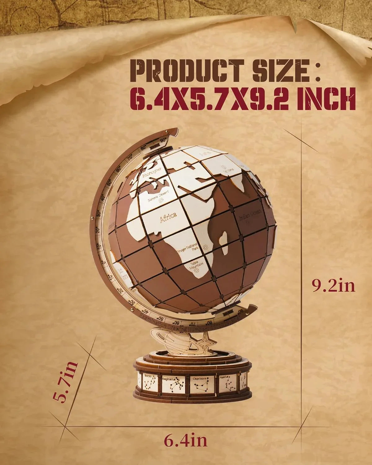 DIY Wooden Globe Puzzle Rotating World Map